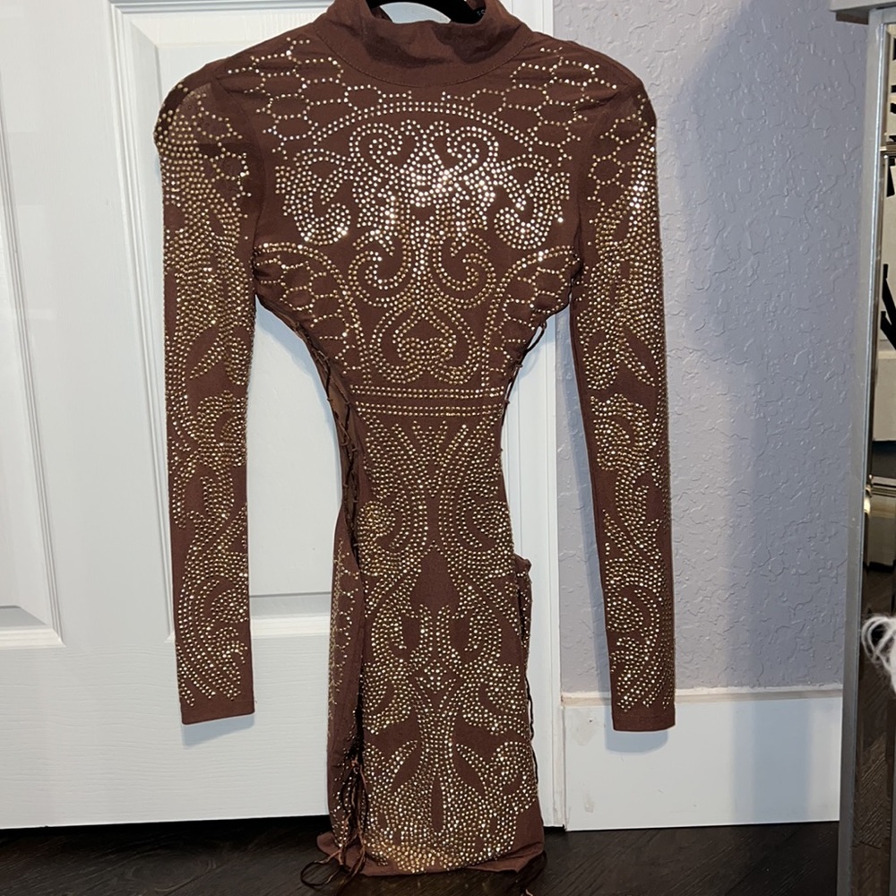 NWOTS Fashion Nova Dynasty Studded Dress - Brown Size XS